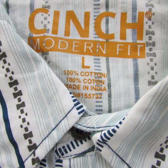 Cinch Men's LG Long Sleeve Modern Fit Print Snap Shirt White MTW1303086 - Picture 2 of 2